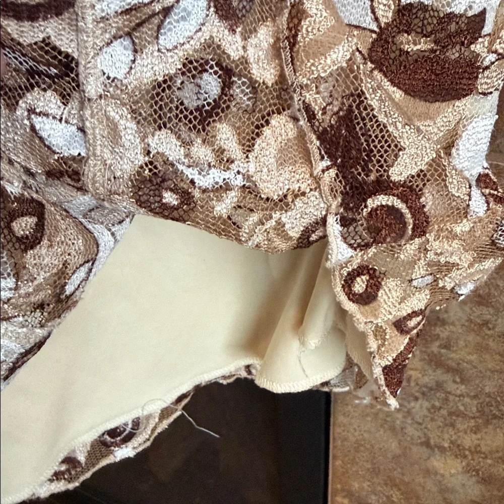 Brown tan cream floral lace scoop neck Y2K boho hippie western tank top XL